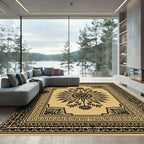Gold Black Sunburst Crest Rug