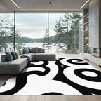 Bold Black White Swirl Organic Rug