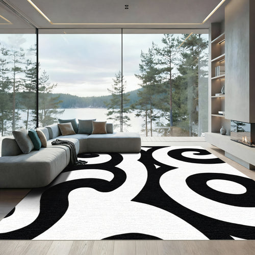 Bold Black White Swirl Organic Rug