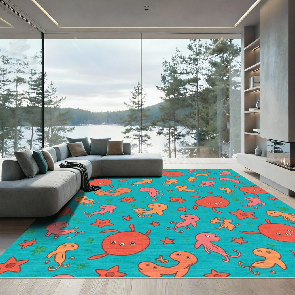 Playful Orange Pink Octopus Swirl Rug