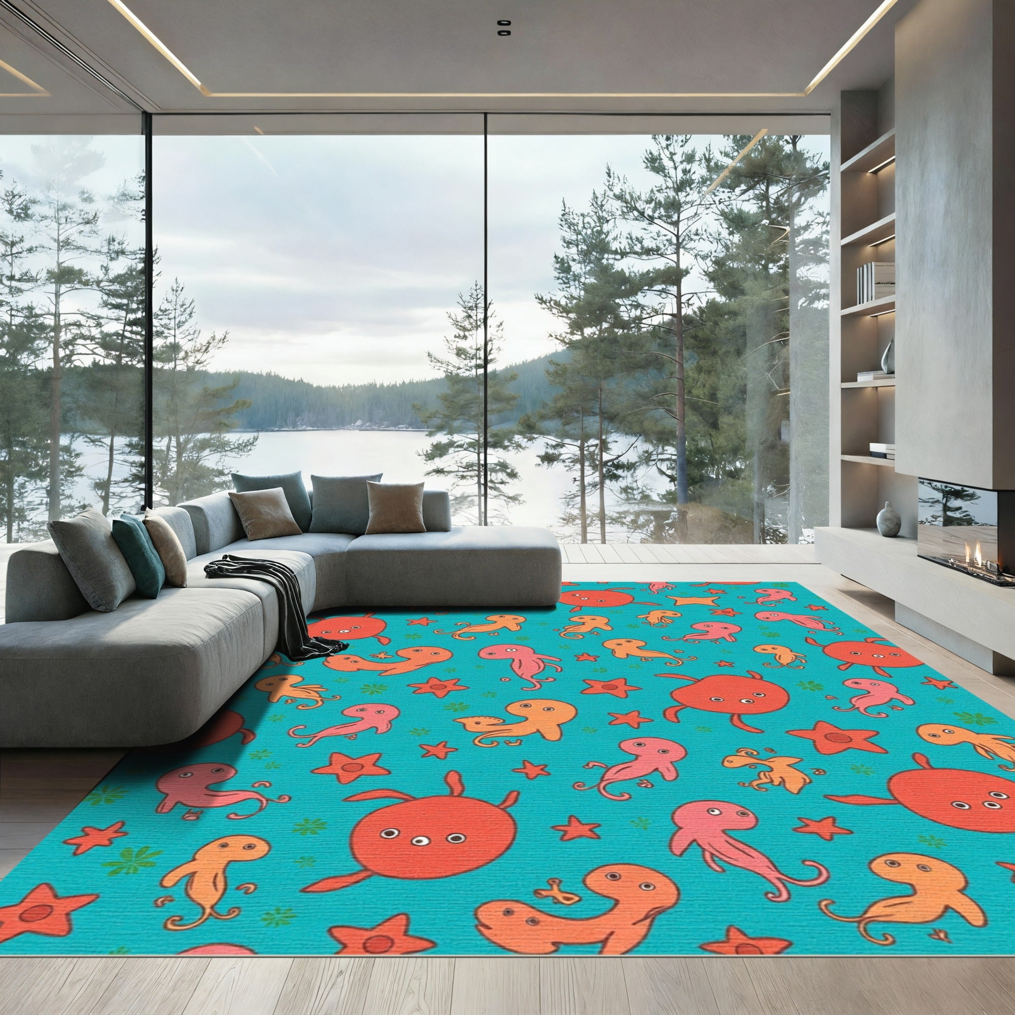 Playful Orange Pink Octopus Swirl Rug