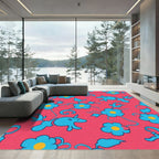 Turquoise Creatures Floral Red Background Rug