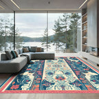 Ornate Teal Orange Floral Medallion Rug
