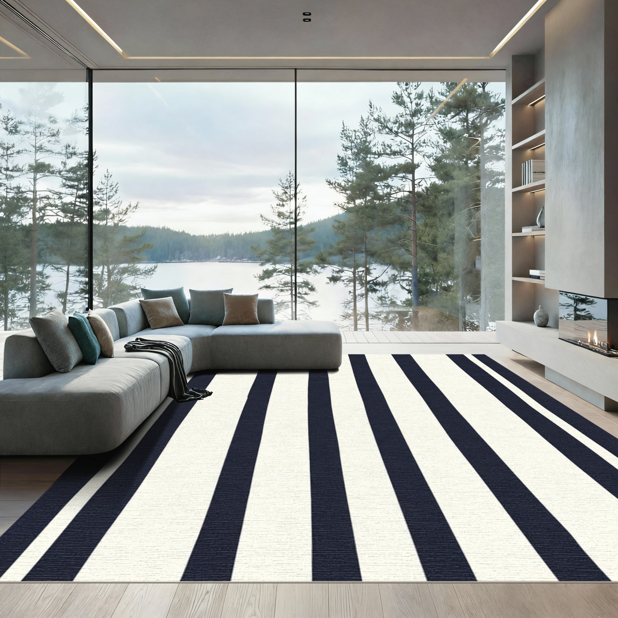 Classic Navy Cream Vertical Stripe Rug