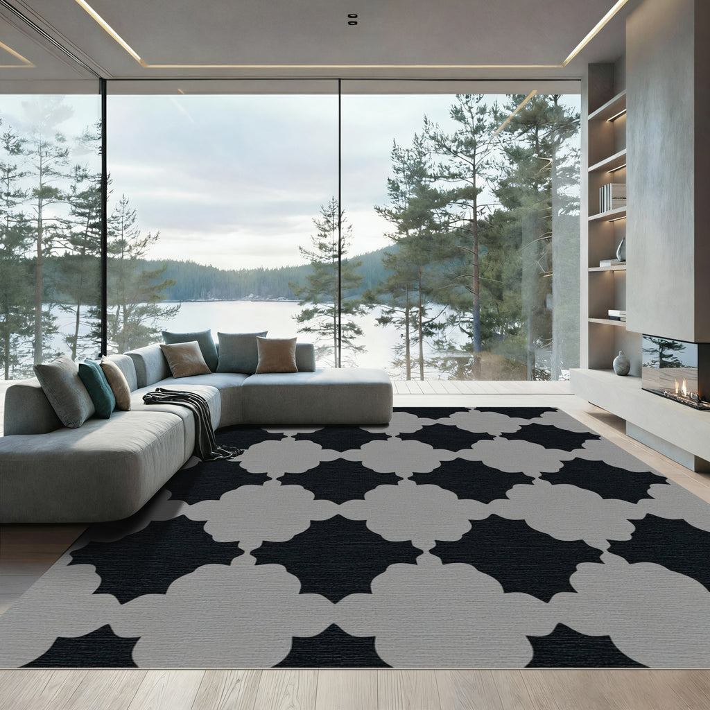 Charcoal Gray Quatrefoil Lattice Rug