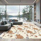 Whimsical Brown Cat Spotted Pattern Rug