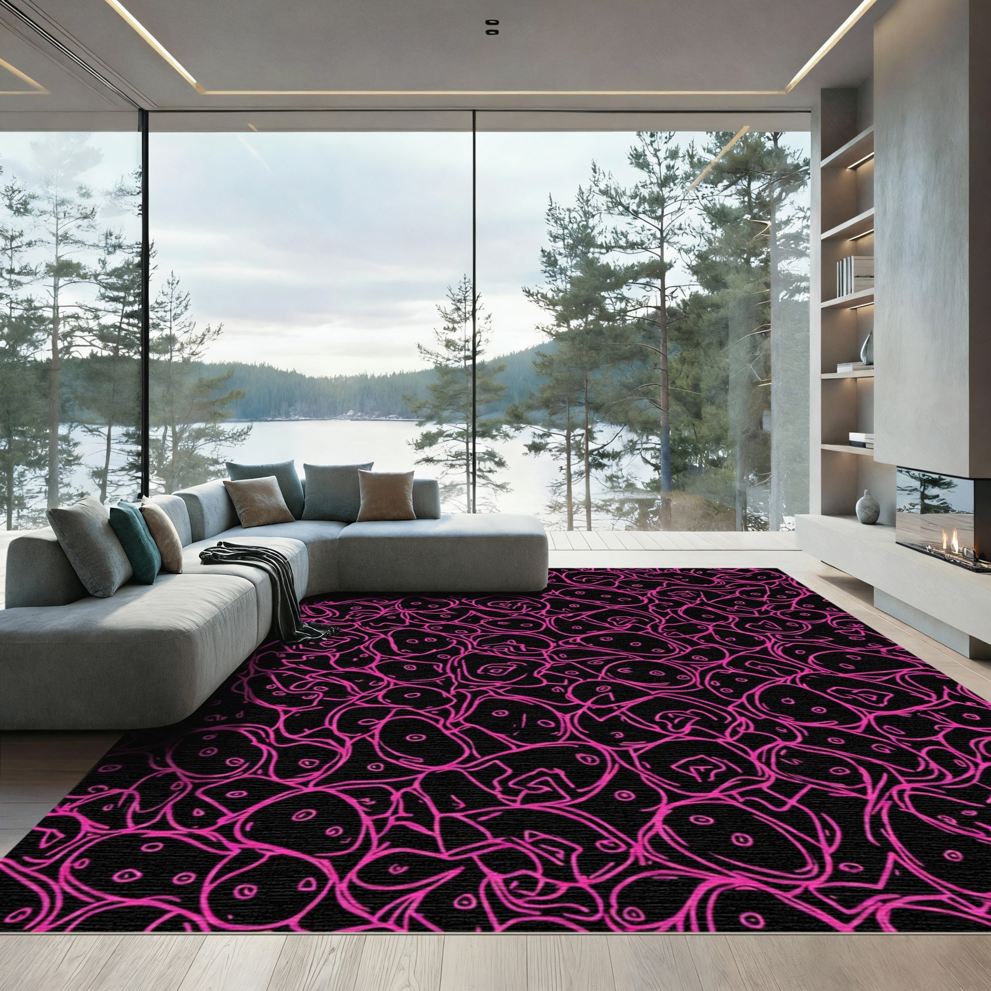 Pink Abstract Blob Collage Rug