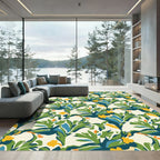 Bold Green Orange Floral Organic Rug