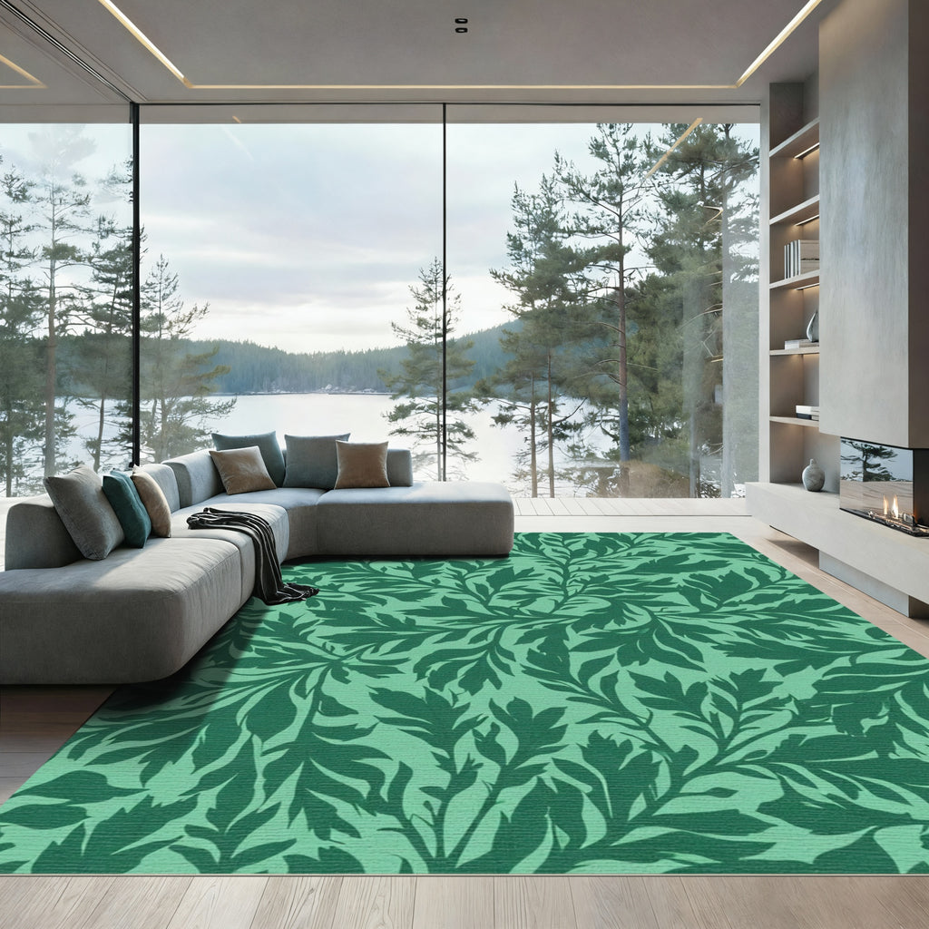 Emerald Green Leafy Branch Tapestry Rug