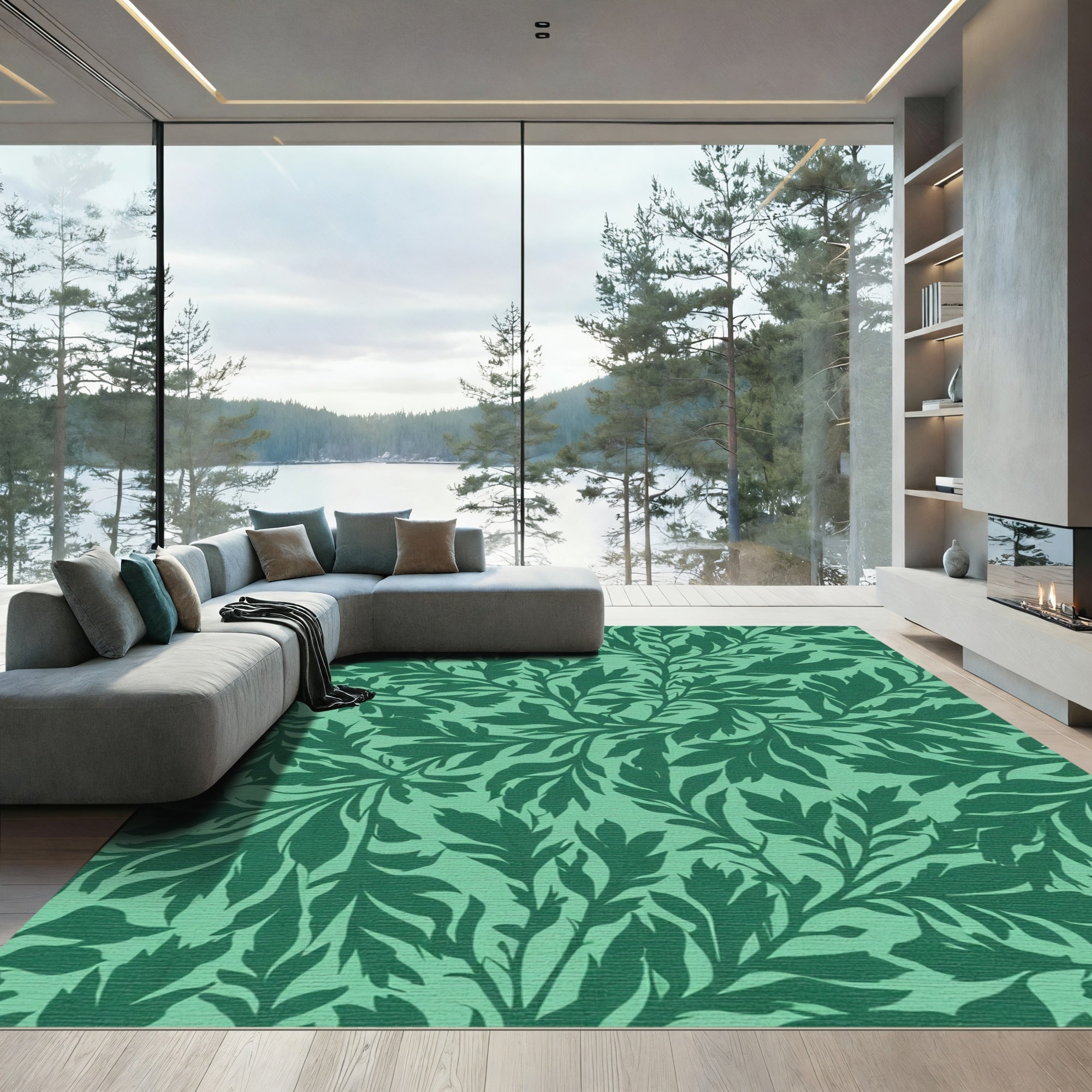 Emerald Green Leafy Branch Tapestry Rug