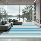 Classic Blue Ivory Lined Stripes Rug