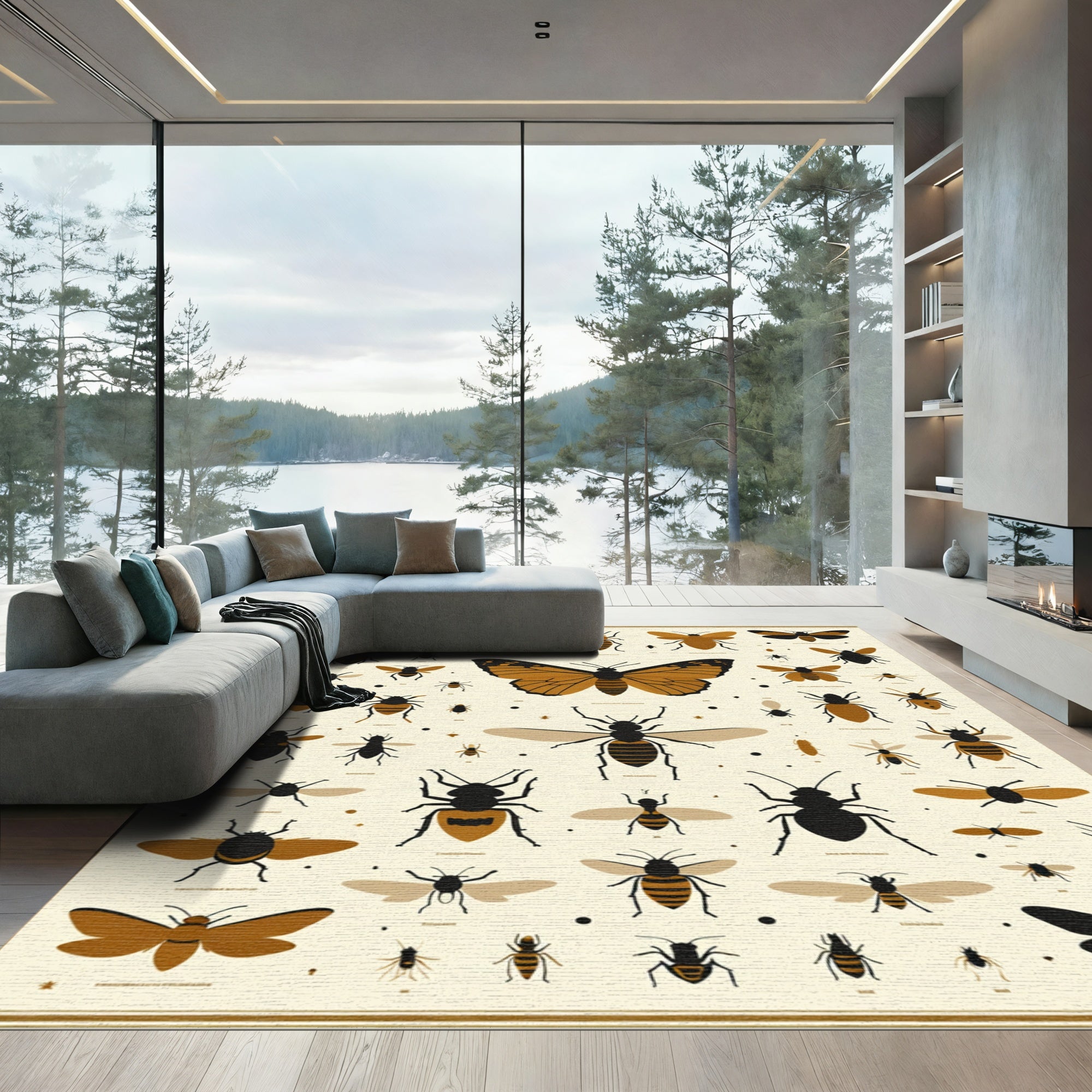 Golden Brown Insect Collection Rug
