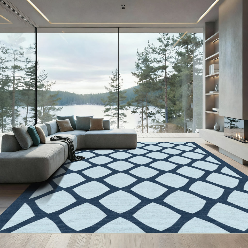 Navy Blue Diamond Lattice Rug