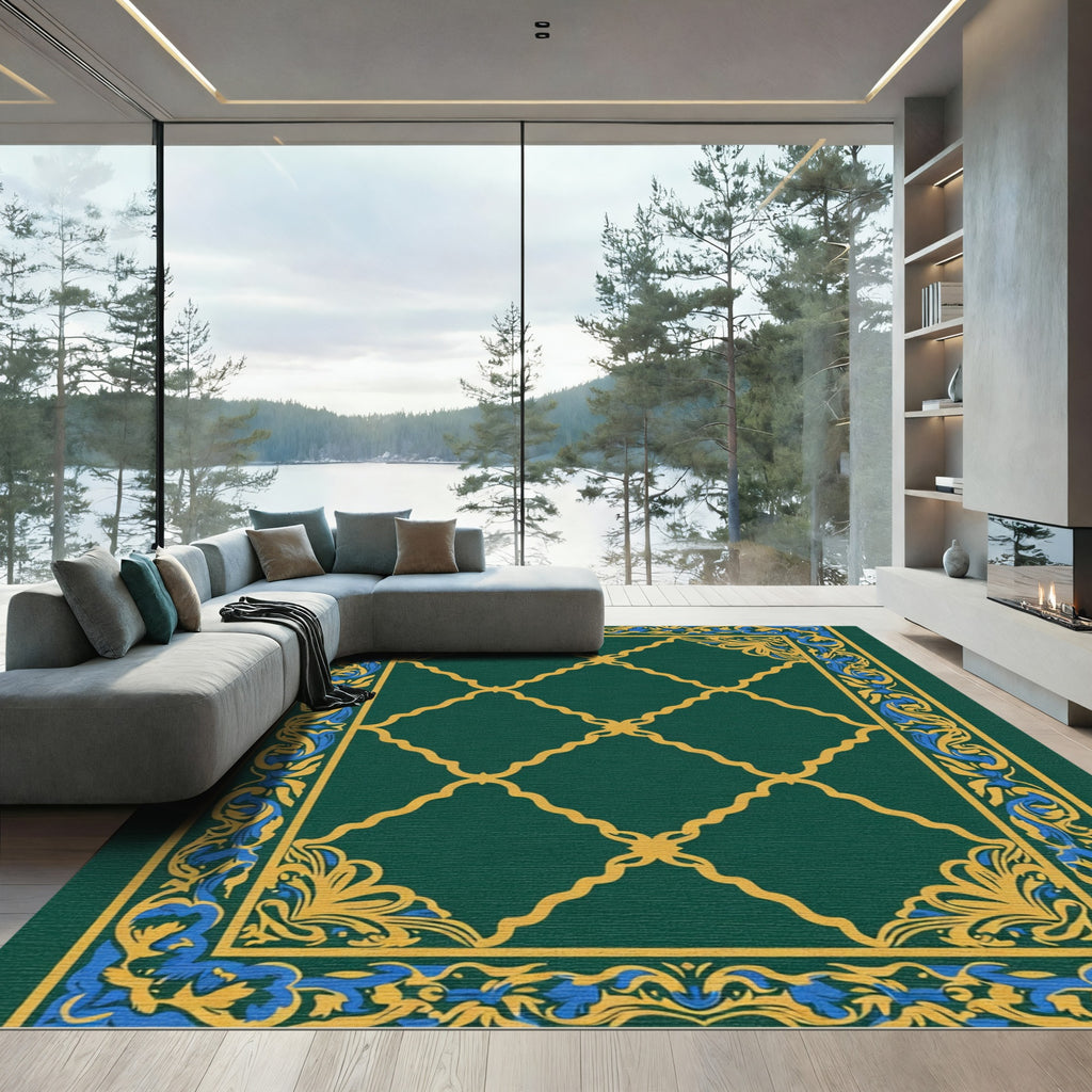 Emerald Green Royal Scrollwork Rug