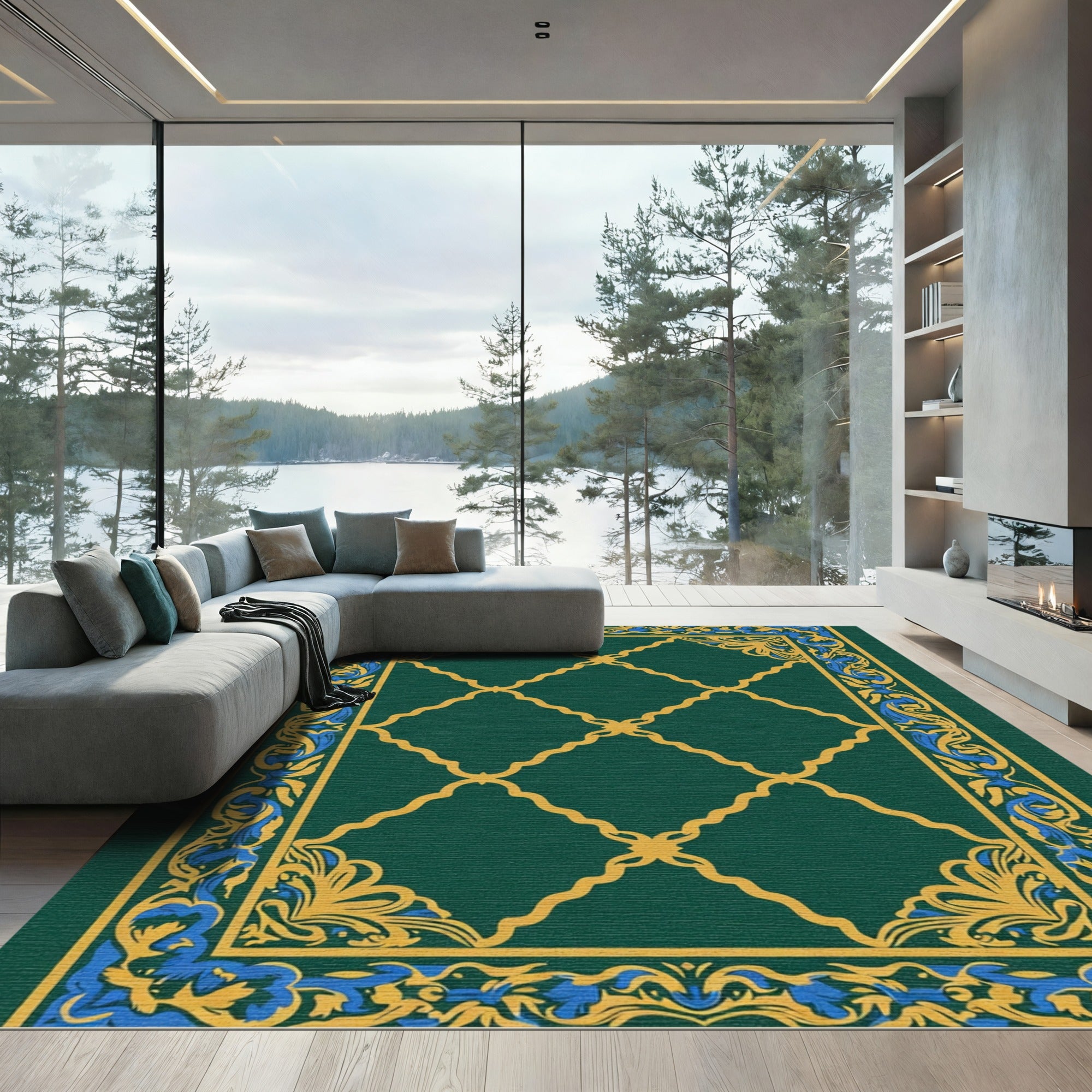 Emerald Green Royal Scrollwork Rug