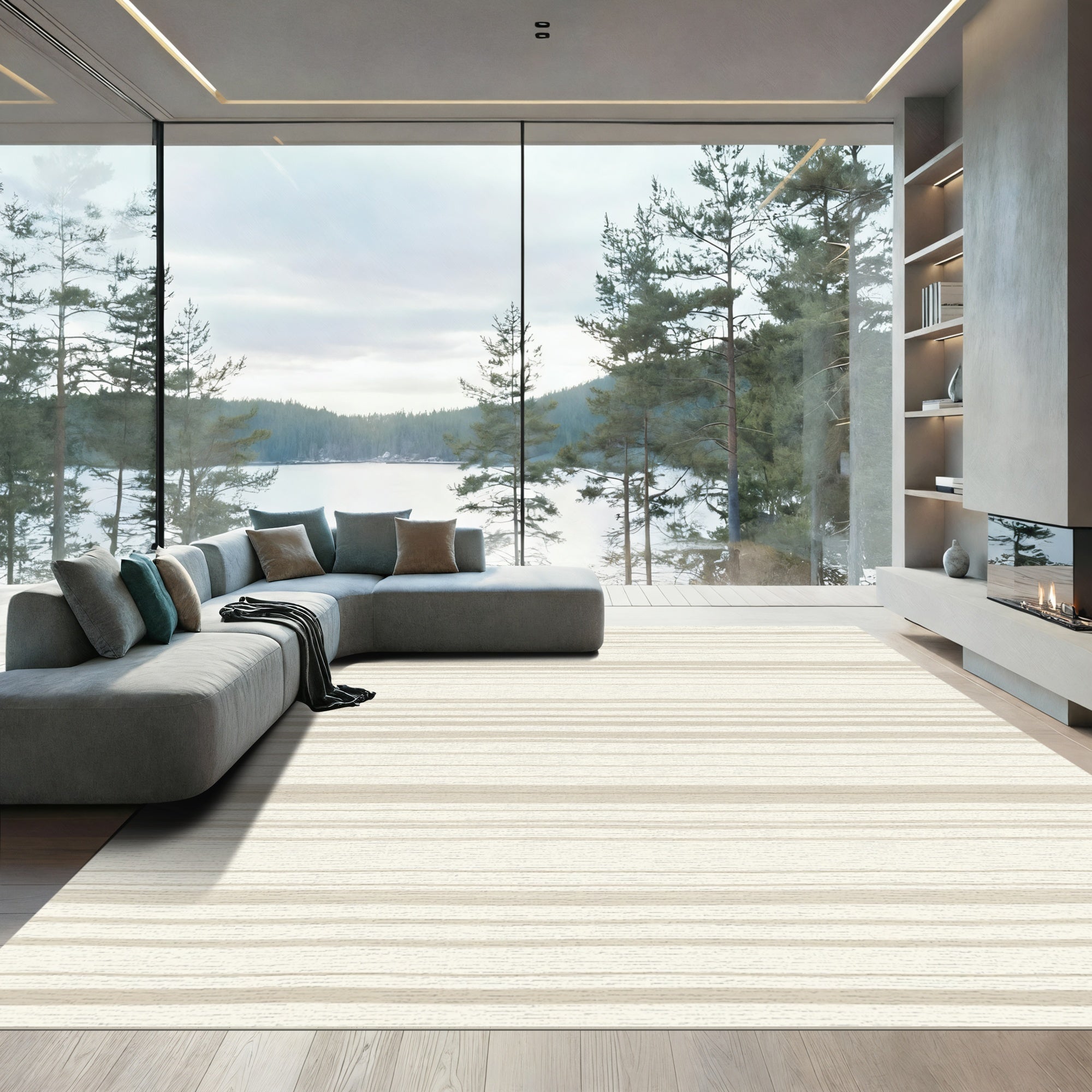 Light Beige Horizontal Stripe Texture Rug