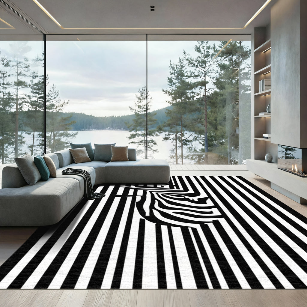 Black White Zebra Stripes Optical Illusion Rug
