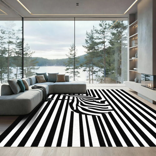 Black White Zebra Stripes Optical Illusion Rug