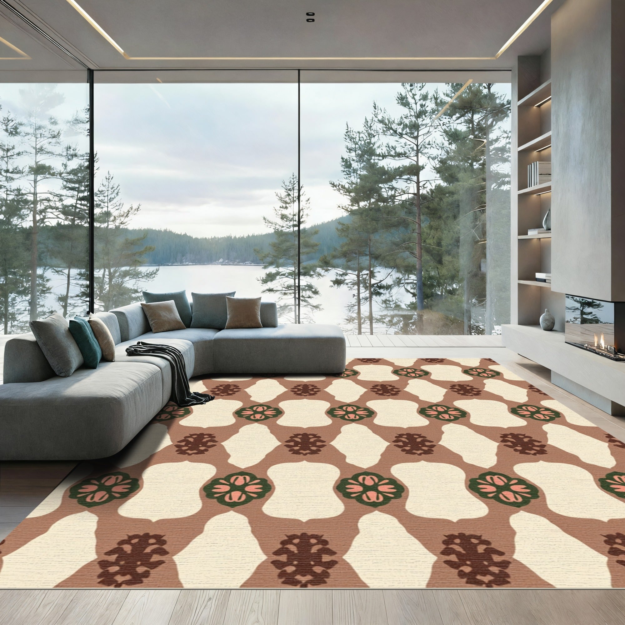 Earthy Floral Vine Abstract Rug