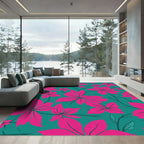 Vibrant Magenta Floral Teal Garden Rug