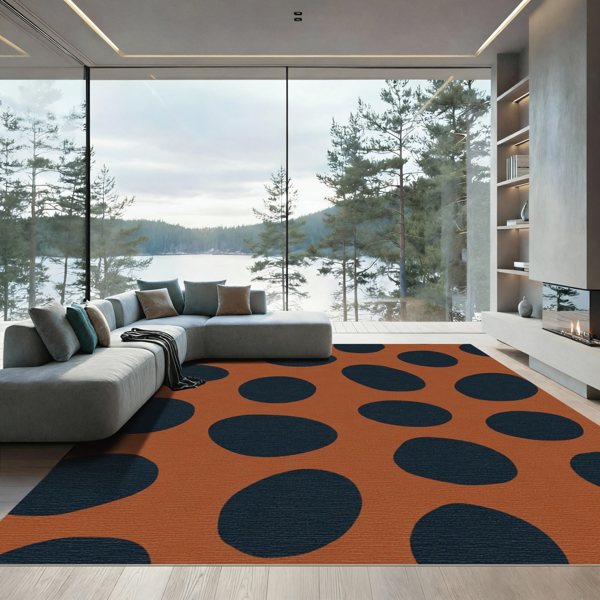 Terracotta Navy Pebble Spots Rug