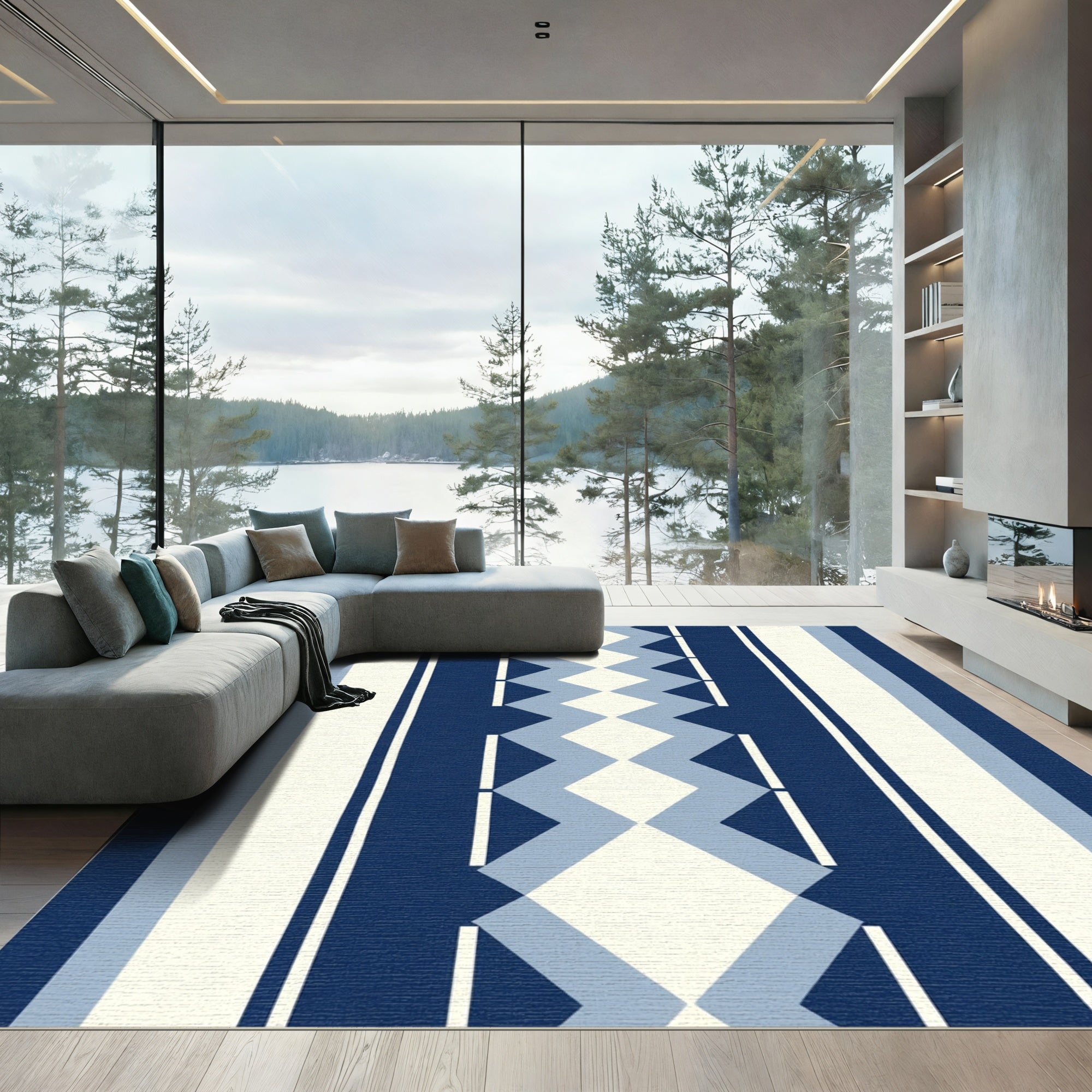 Navy Blue Diamond Stripe Rug