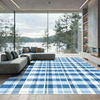 Blue White Tartan Plaid Squares Rug