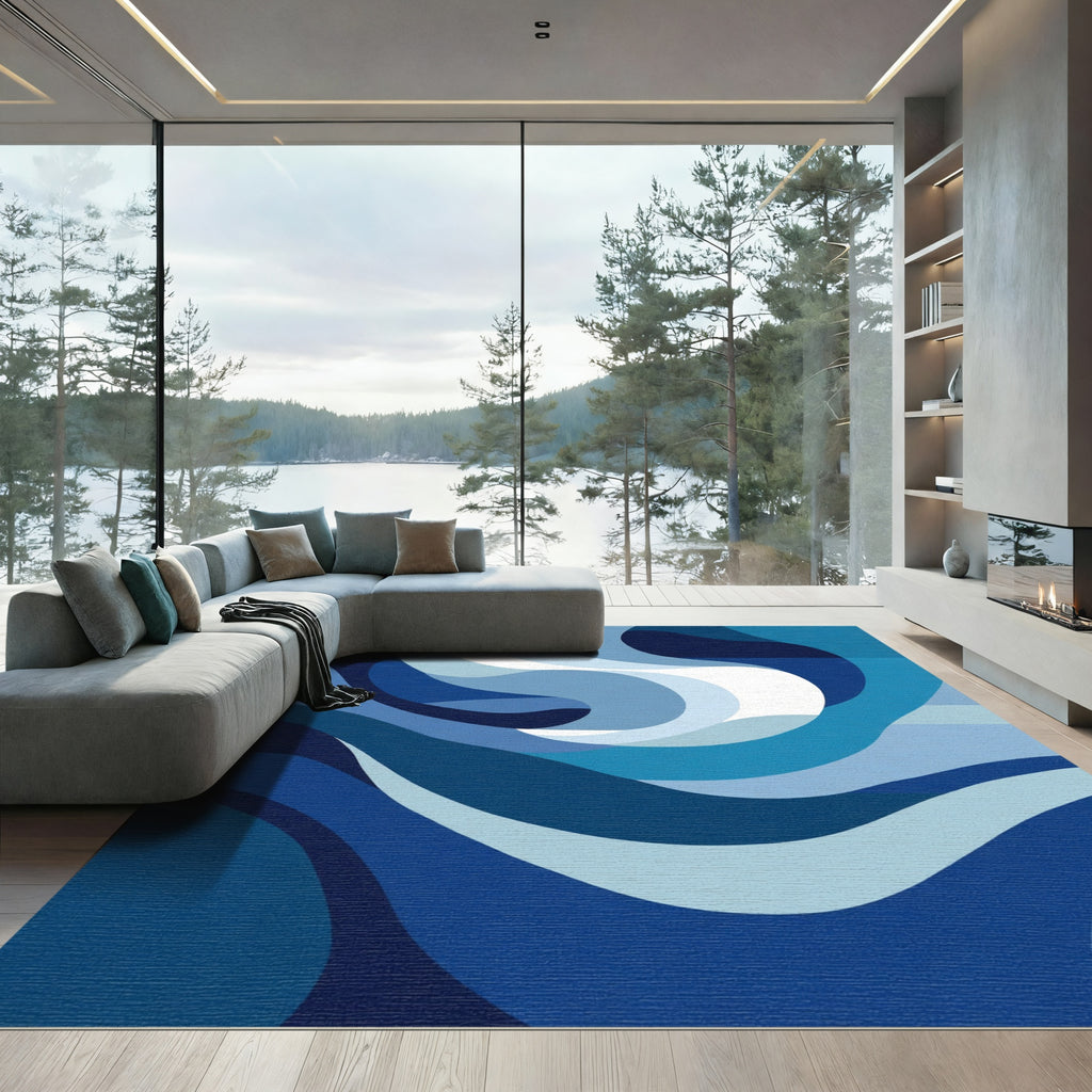 Abstract Blue Wave Flow Rug