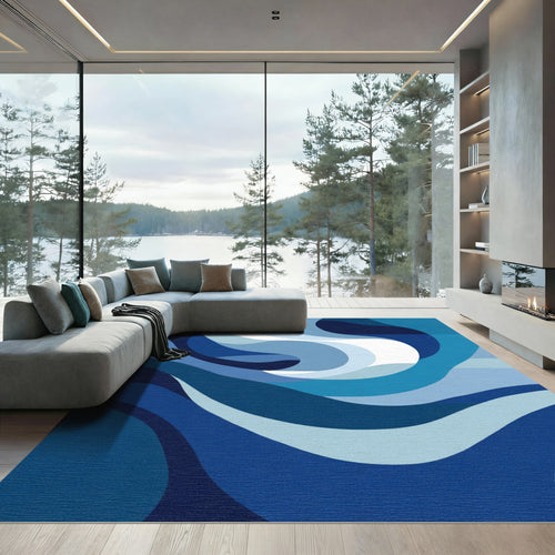 Abstract Blue Wave Flow Rug