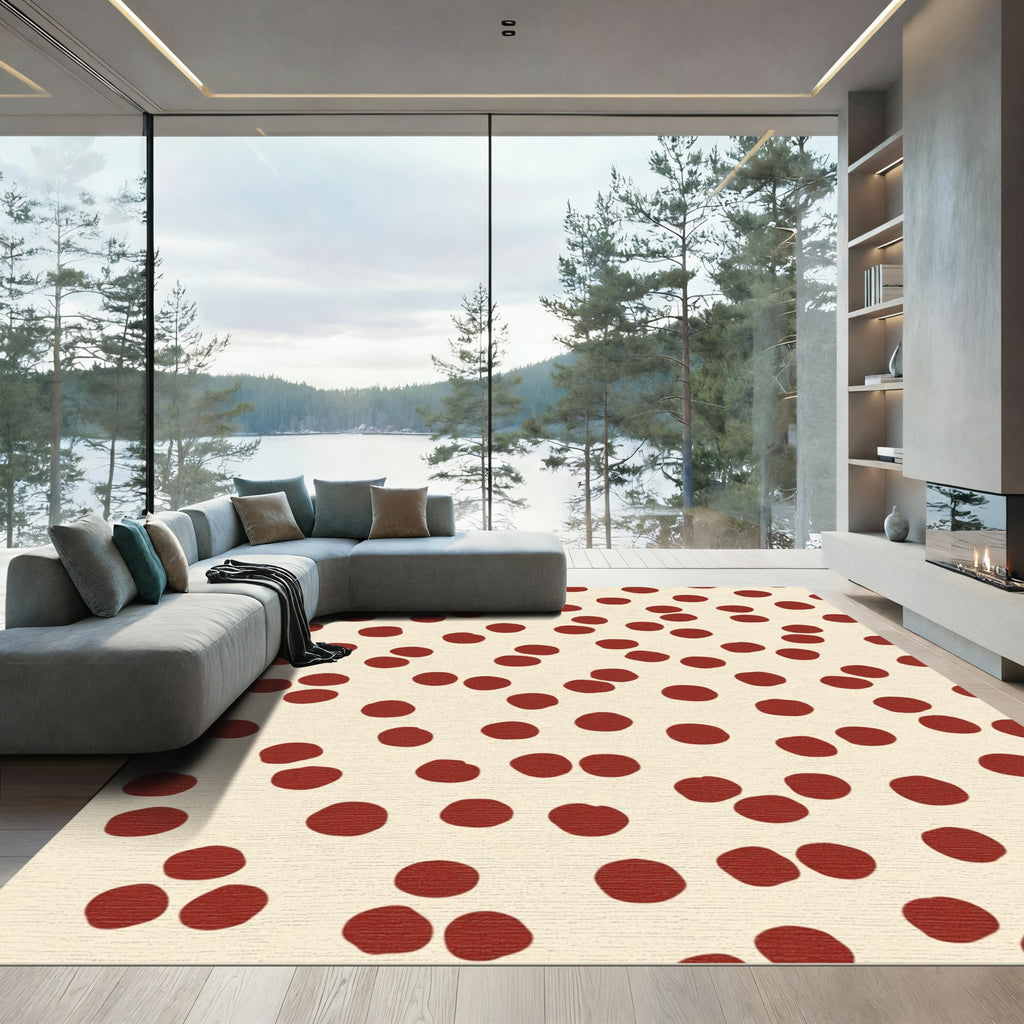 Crimson Dot Scattered Pattern Rug