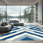 Deep Blue Chevron Gradient Stripes Rug