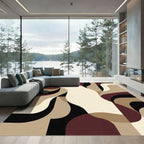 Burgundy Beige Abstract Organic Shapes Rug