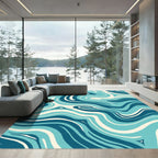 Aqua Blue Swirl Abstract Rug