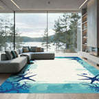Deep Blue Underwater Starfish Coral Scene Rug
