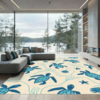 Oceanic Blue Turtle Coral Reef Rug