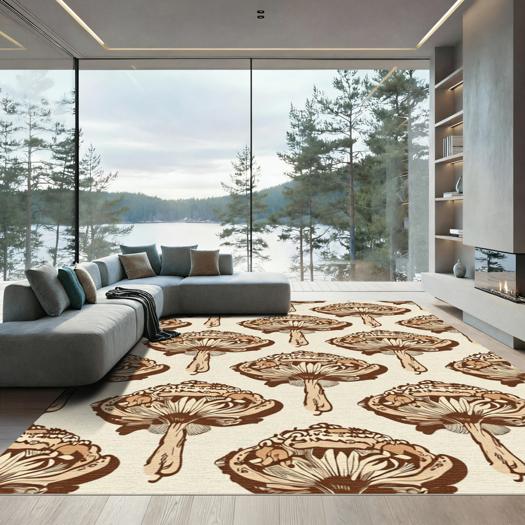 Earthy Brown Mushroom Silhouette Repeat Rug