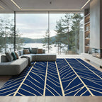 Navy Beige Organic Leaf Stripe Rug