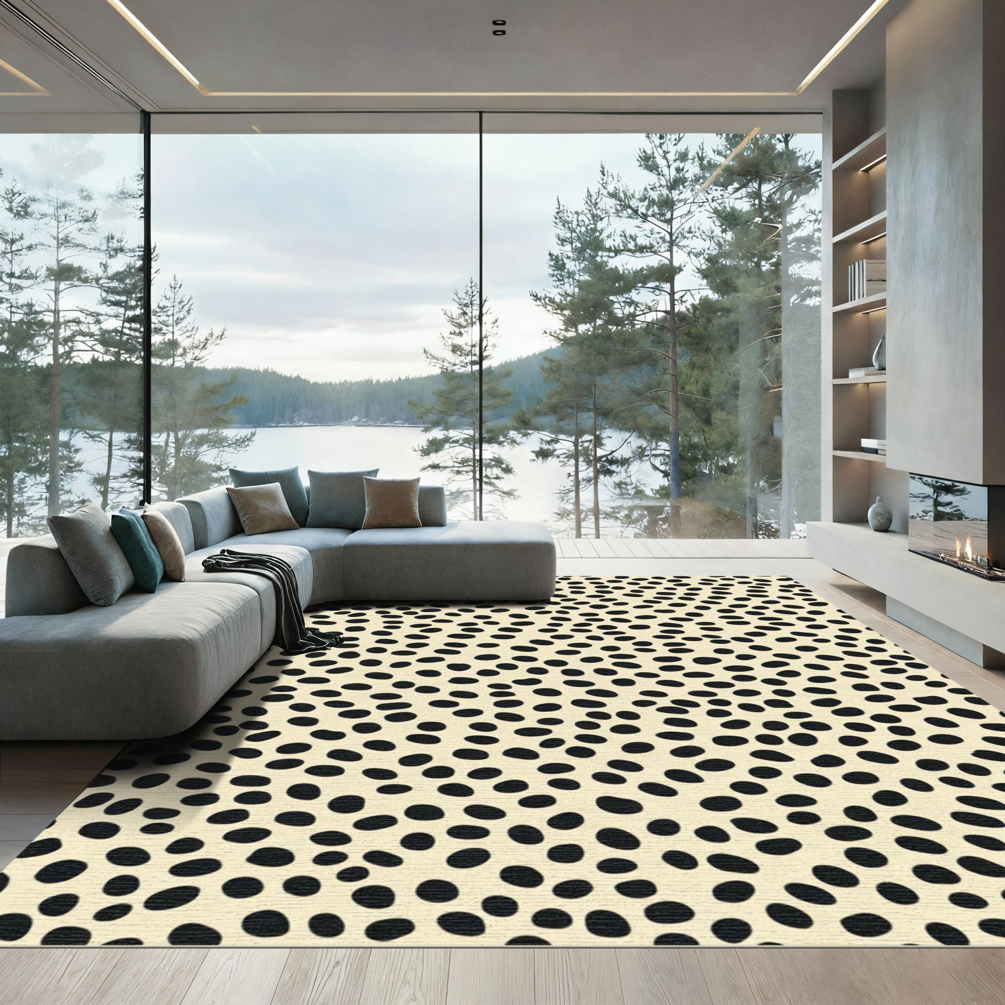 Cream Black Spots Scatter Rug