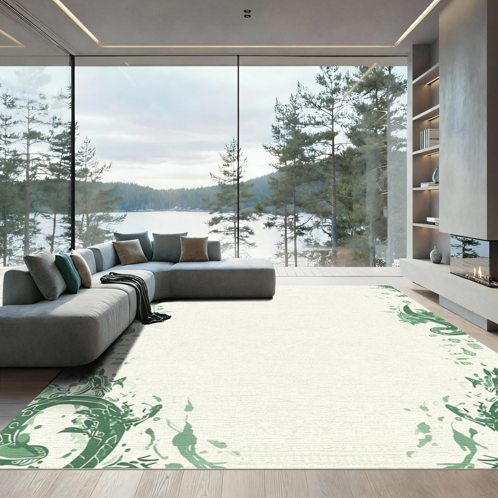 Emerald Dragon Border Cream Rug