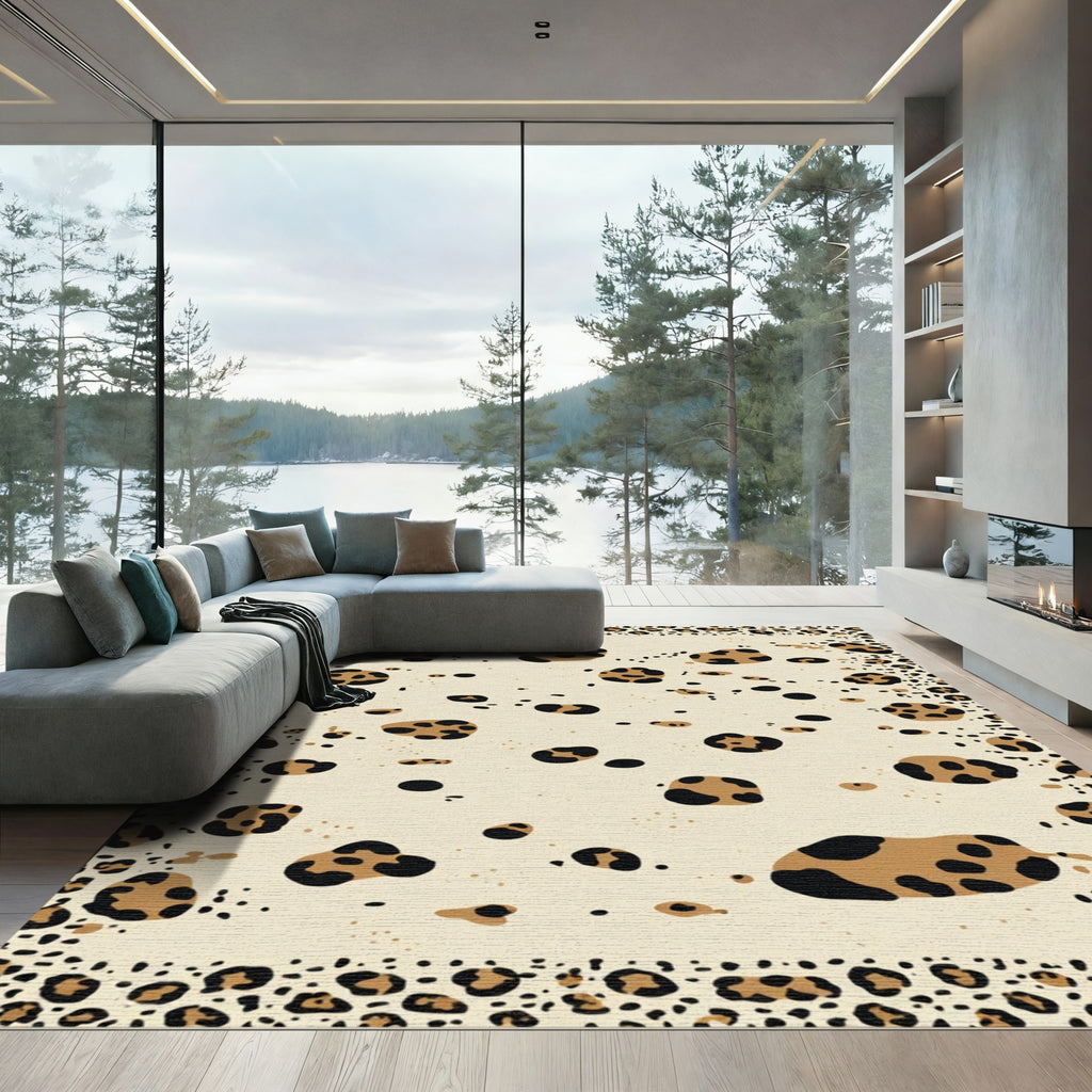 Cream Leopard Spot Border Rug