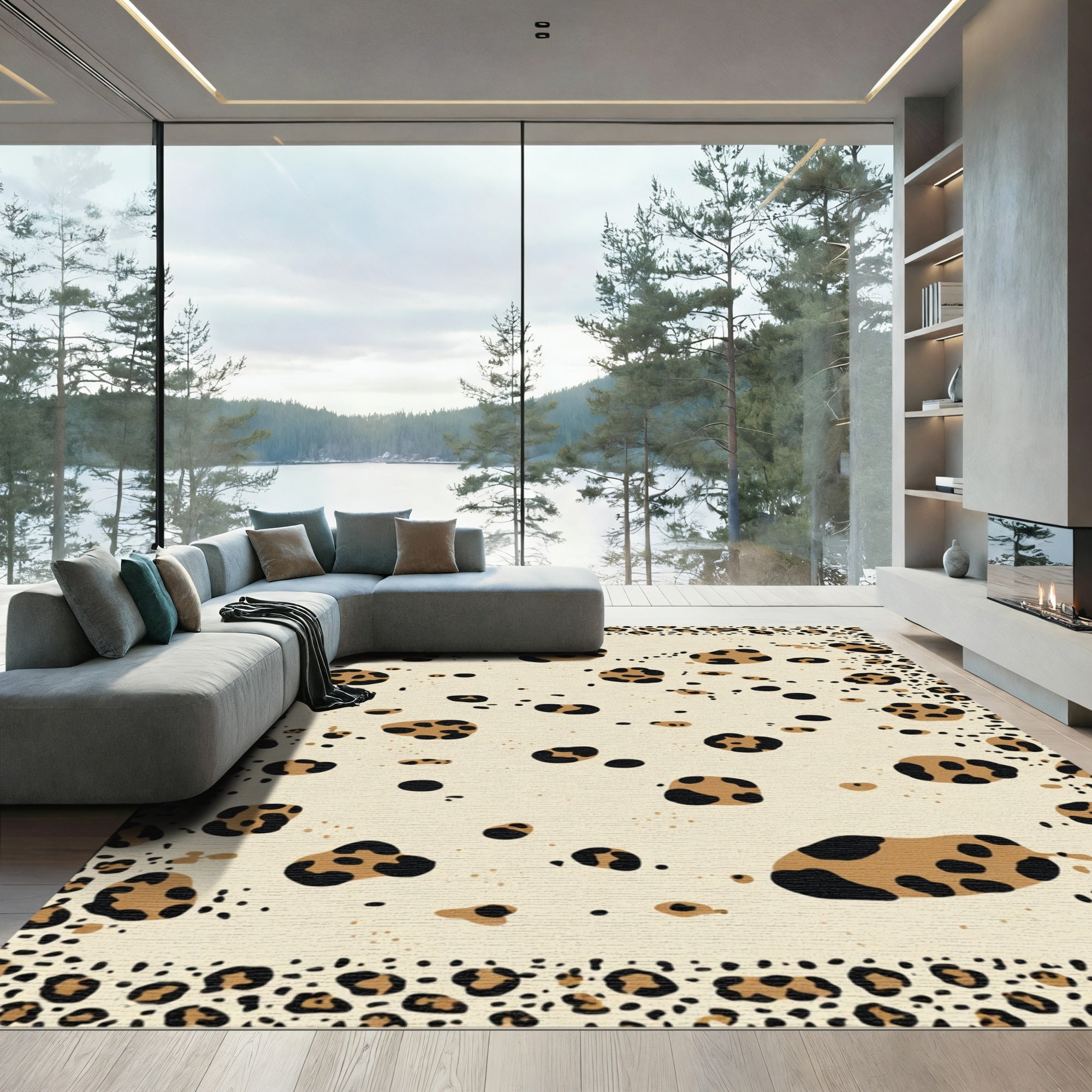 Cream Leopard Spot Border Rug