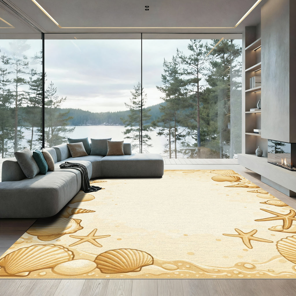 Sandy Beach Shell Starfish Border Rug