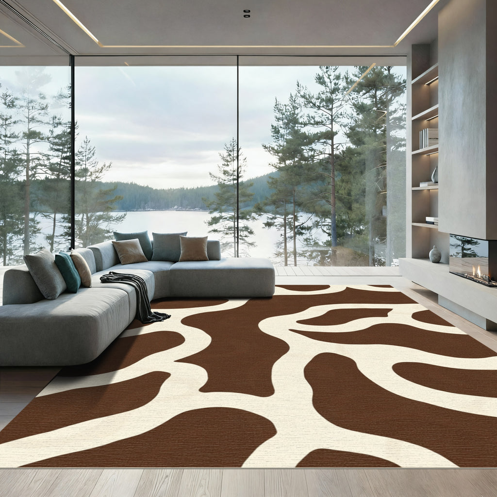 Brown Cream Organic Flow Abstract Rug
