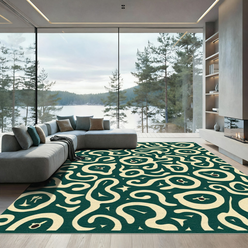 Emerald Abstract Organic Swirl Rug