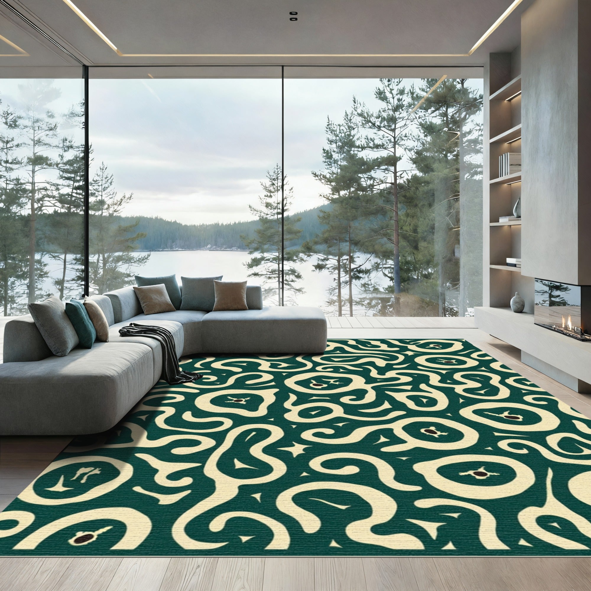 Emerald Abstract Organic Swirl Rug