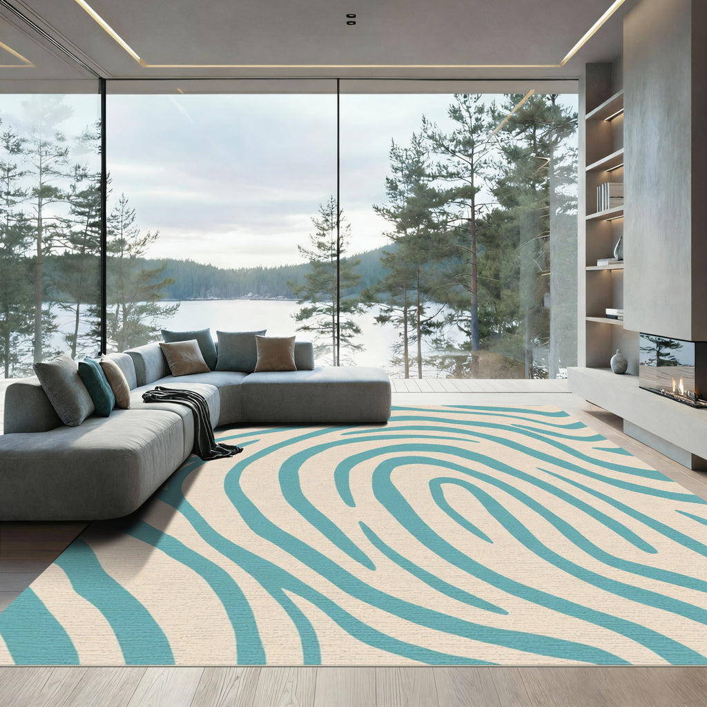 Aqua Cream Abstract Stripe Rug