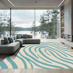 Aqua Cream Abstract Stripe Rug