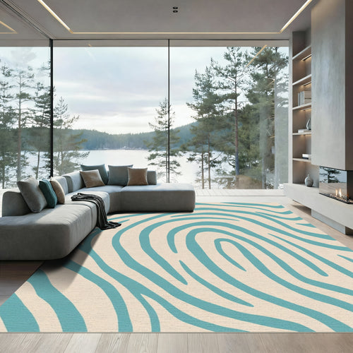 Aqua Cream Abstract Stripe Rug