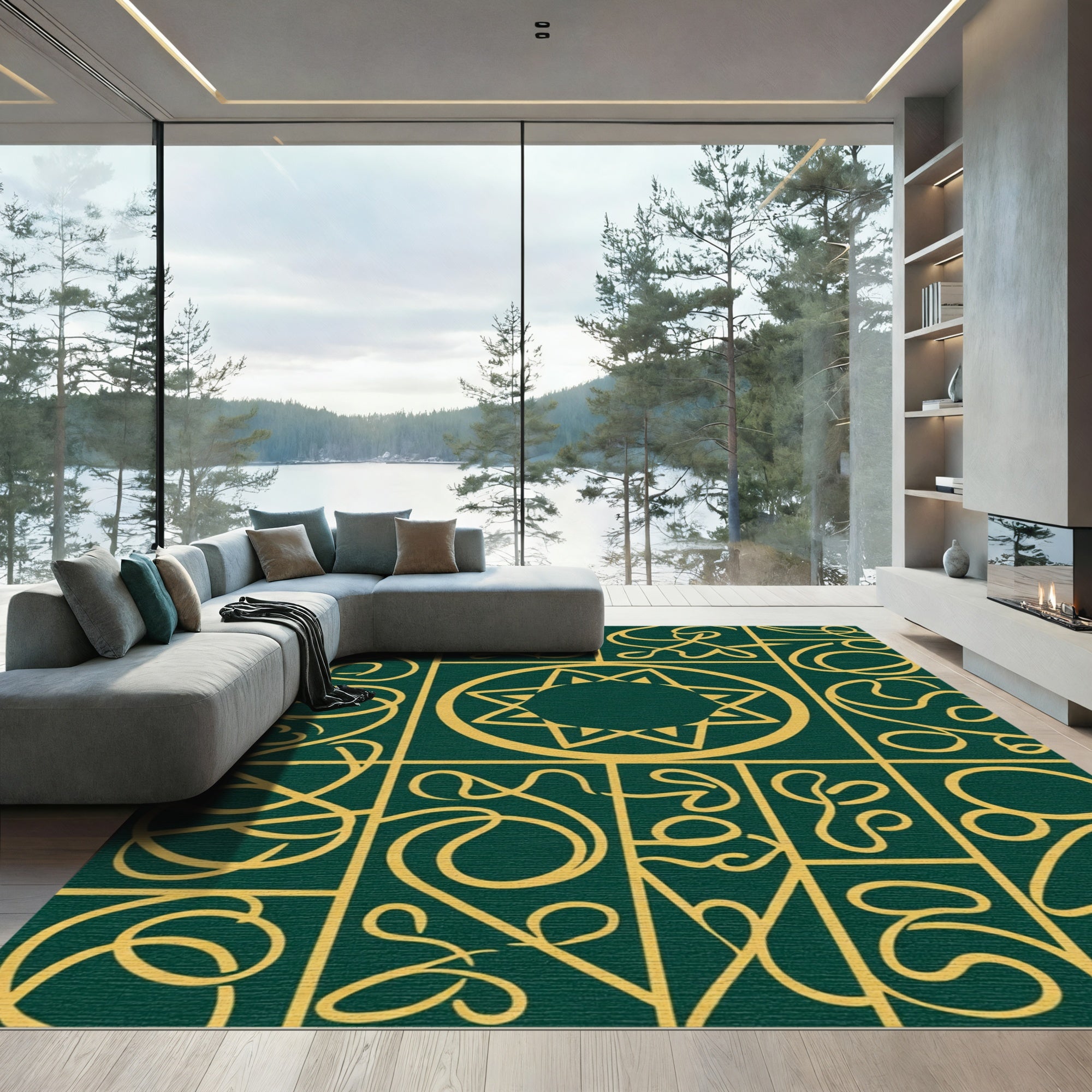 Emerald Gold Abstract Swirl Star Rug