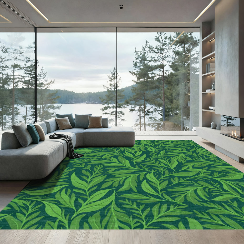Lush Green Foliage Swirl Rug
